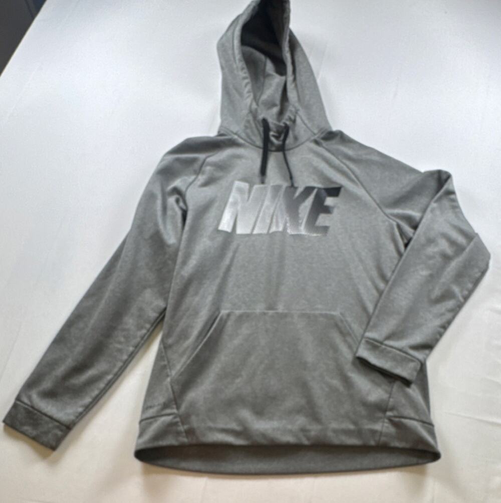 Nike Dri-FIT Gray Pullover Hoodie Men Hooded Kangaroo Pocket Logo Size L